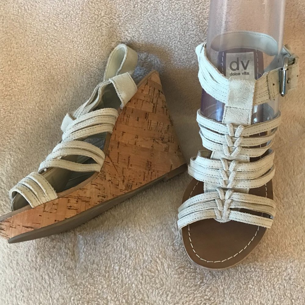 DOLCE VITA Woman's SIZE 8 Cork Wedge Sandals in color Ivory